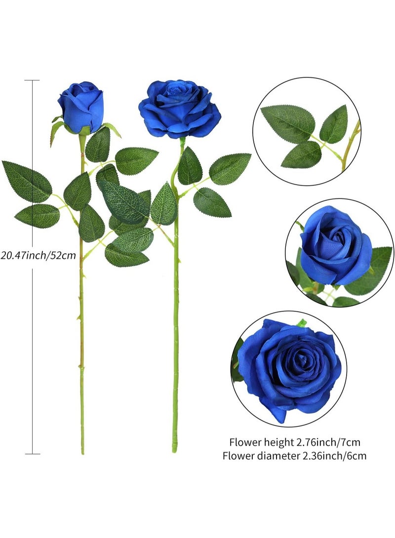 DUNISO 12PCS Artificial Silk Flowers, Bridal Wedding Bouquet, Realistic Roses Bouquet Long Stem for Home, Wedding Decoration, Party (Blue) - Image 2